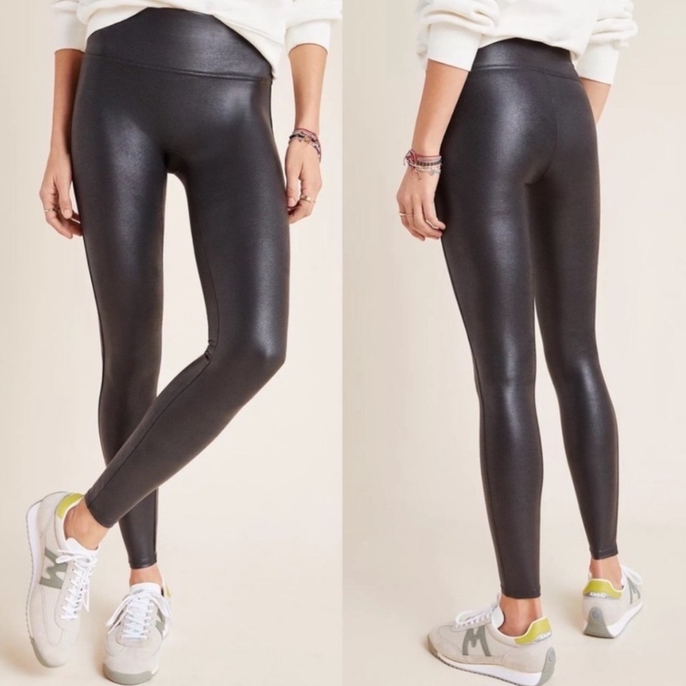 Anthropologie Spanx Black Faux Leather High Rise Leggings Womens Size XL Minimal